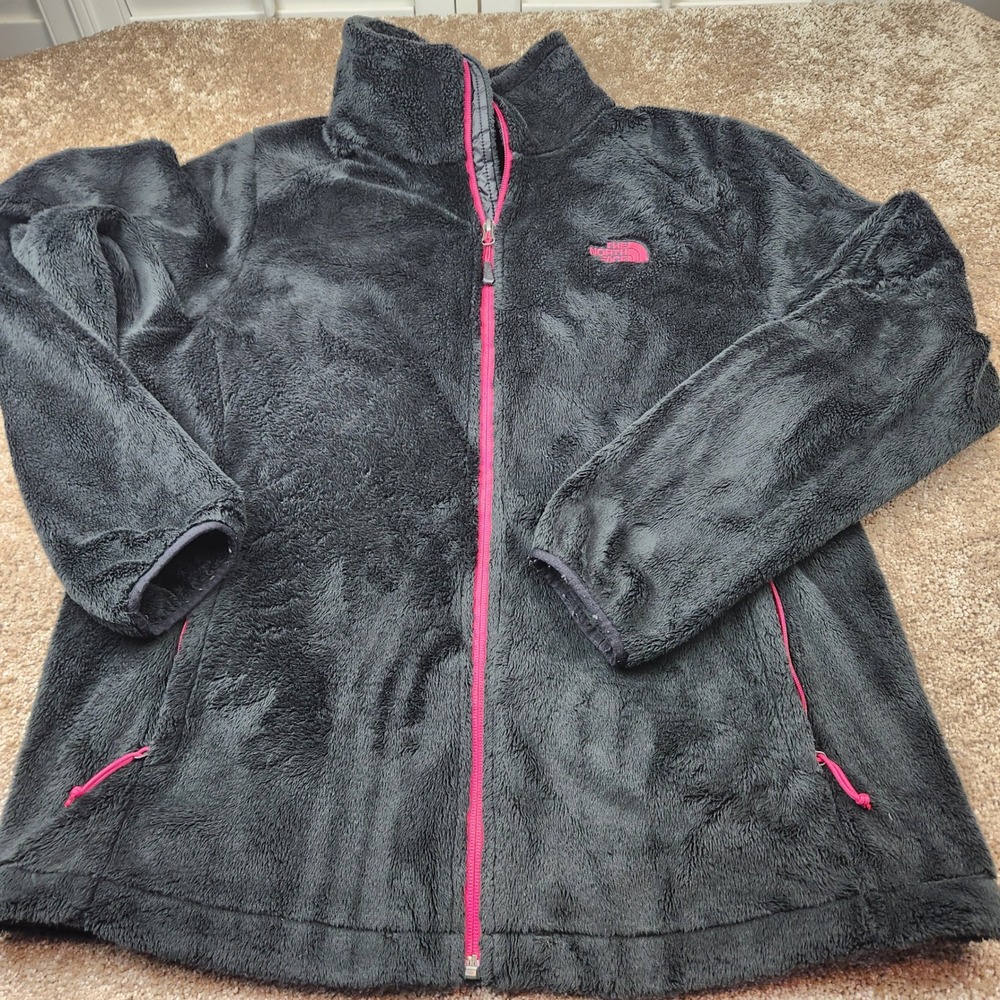 The North Face Osito Fleece Jacket Womens XL Dark Gray Pink Trim Full Zip Soft